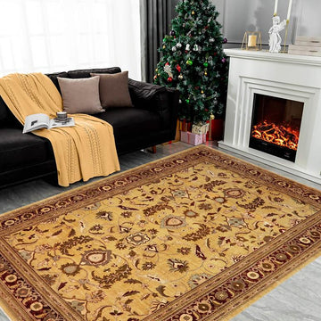 handmade Traditional Kafkaz Chobi Ziegler Gold Red Hand Knotted RECTANGLE 100% WOOL area rug 13 x 17